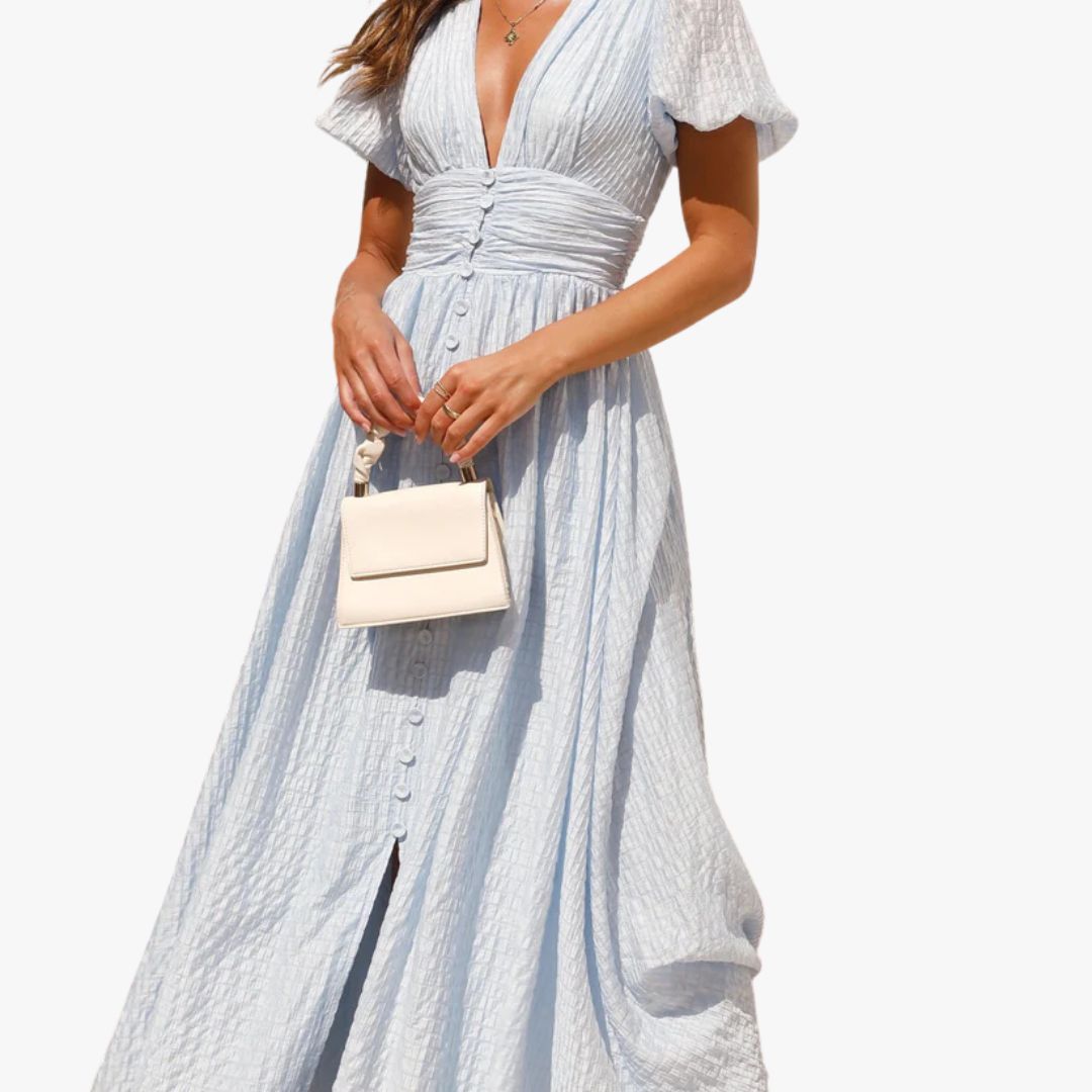 Miles & Luna Flowy Maxi Dress with Button Front and Long Sleeves for Women