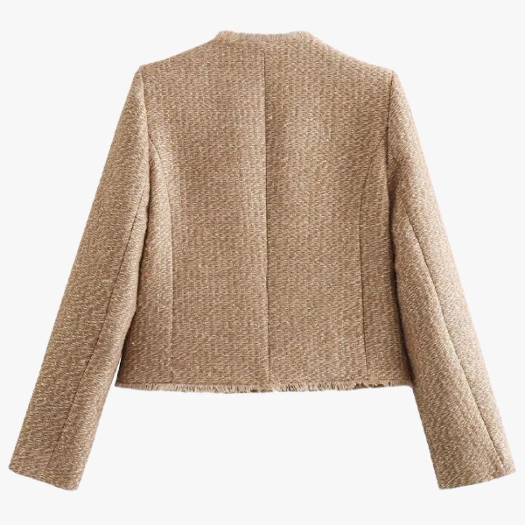 Miles & Luna Frayed Crew Neck Jacket with Buttons for Women