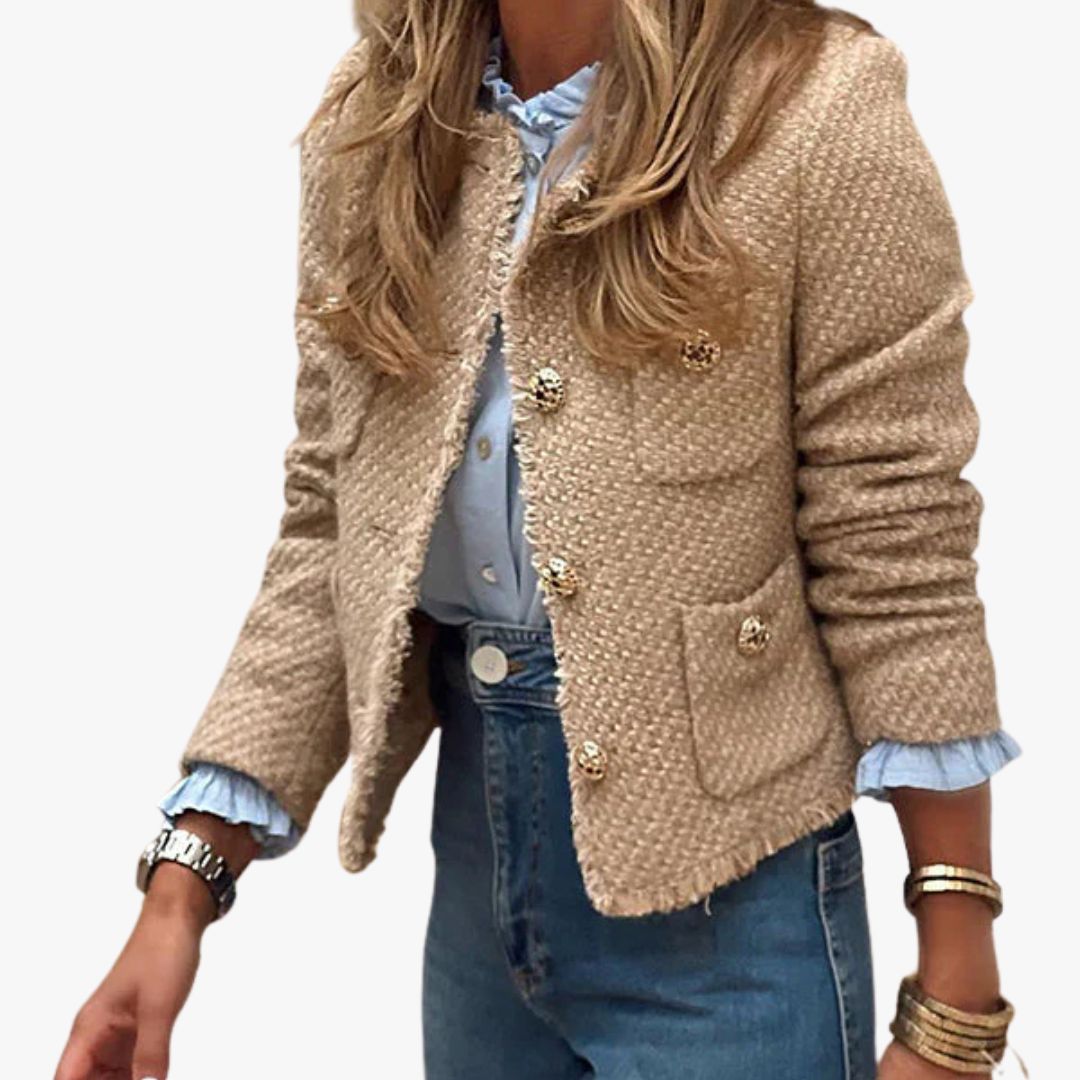 Miles & Luna Frayed Crew Neck Jacket with Buttons for Women