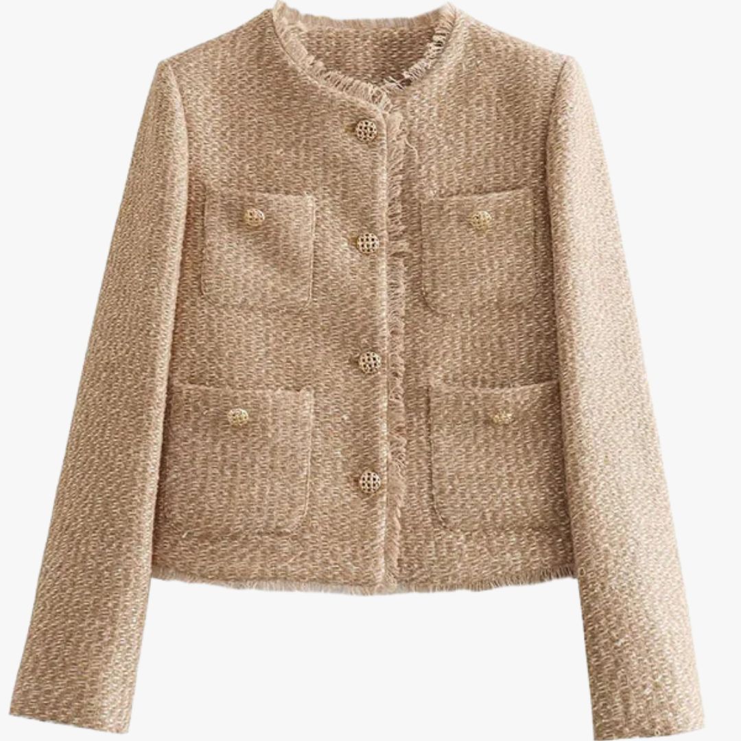 Miles & Luna Frayed Crew Neck Jacket with Buttons for Women