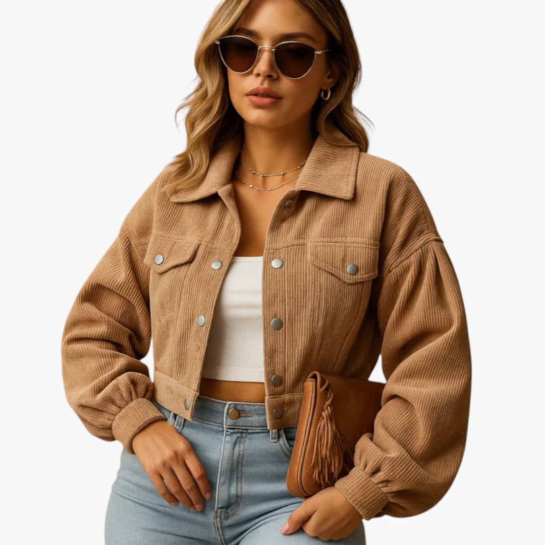 Miles & Luna Gleame Cropped Casual Jacket Trendy Short Coat for Women