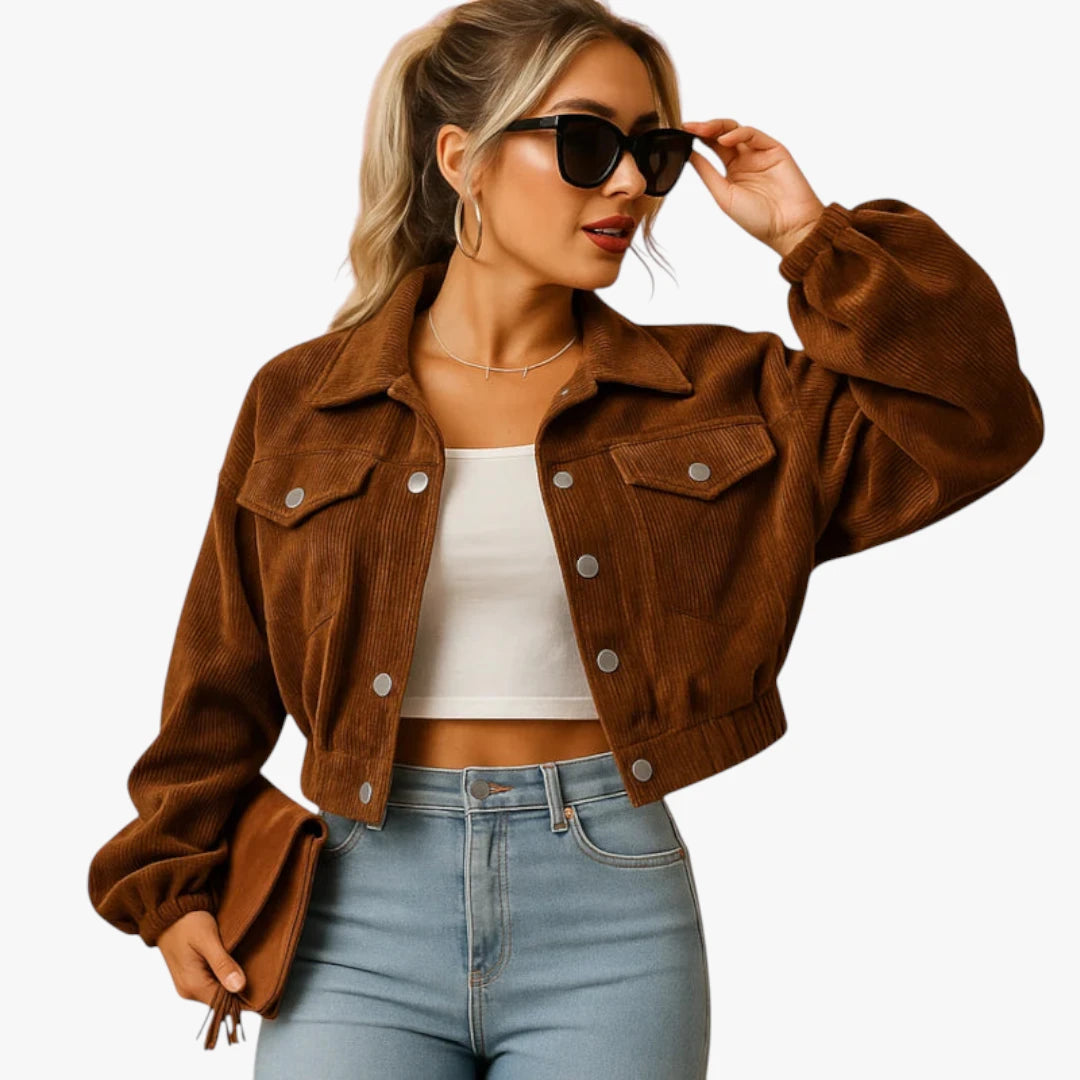 Miles & Luna Gleame Cropped Casual Jacket Trendy Short Coat for Women