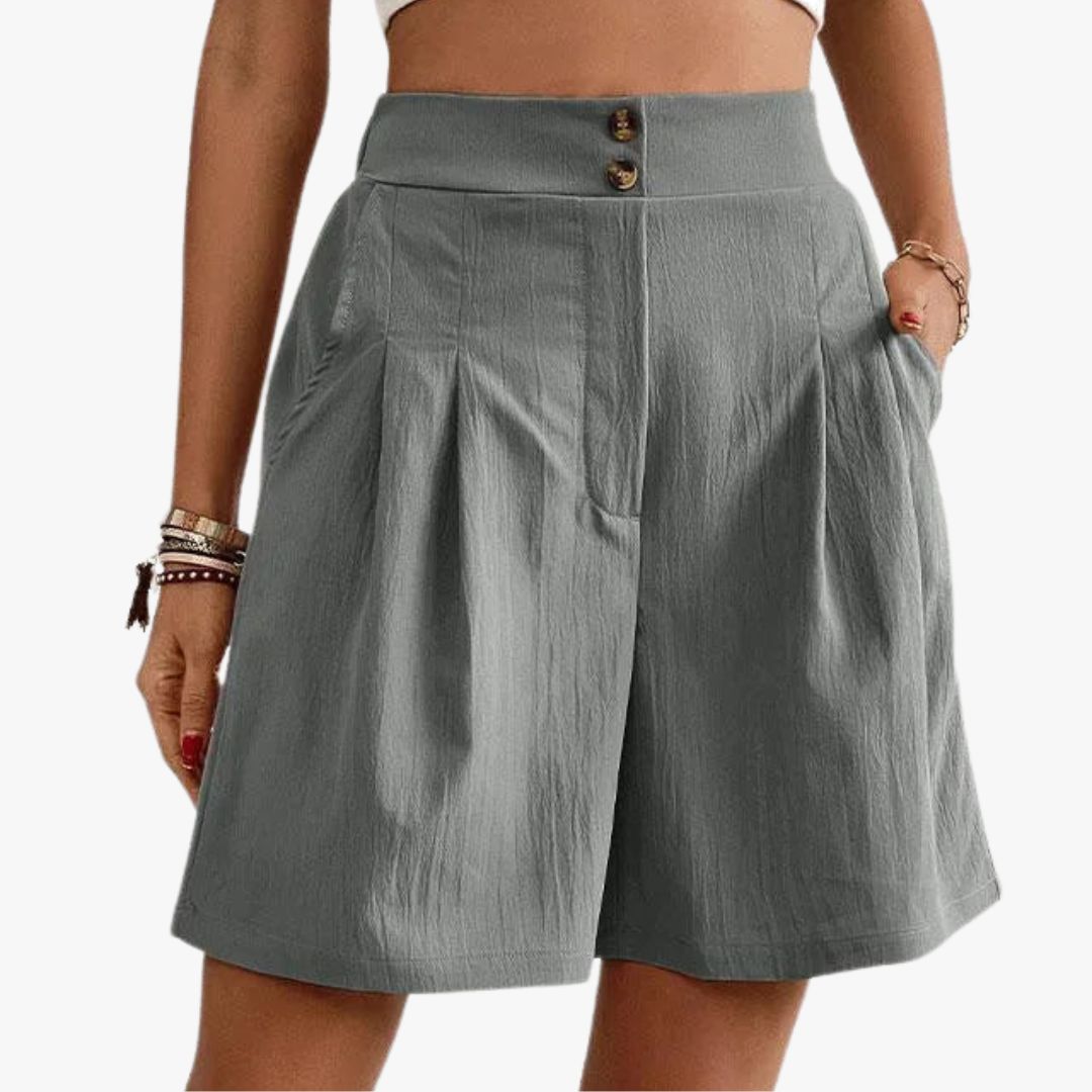Miles & Luna High-Waisted Beach Shorts Tailored Fit Pleated Front Wide Leg with Pockets for Women