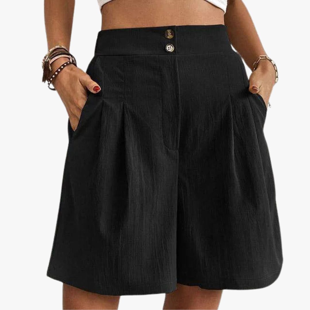 Miles & Luna High-Waisted Beach Shorts Tailored Fit Pleated Front Wide Leg with Pockets for Women