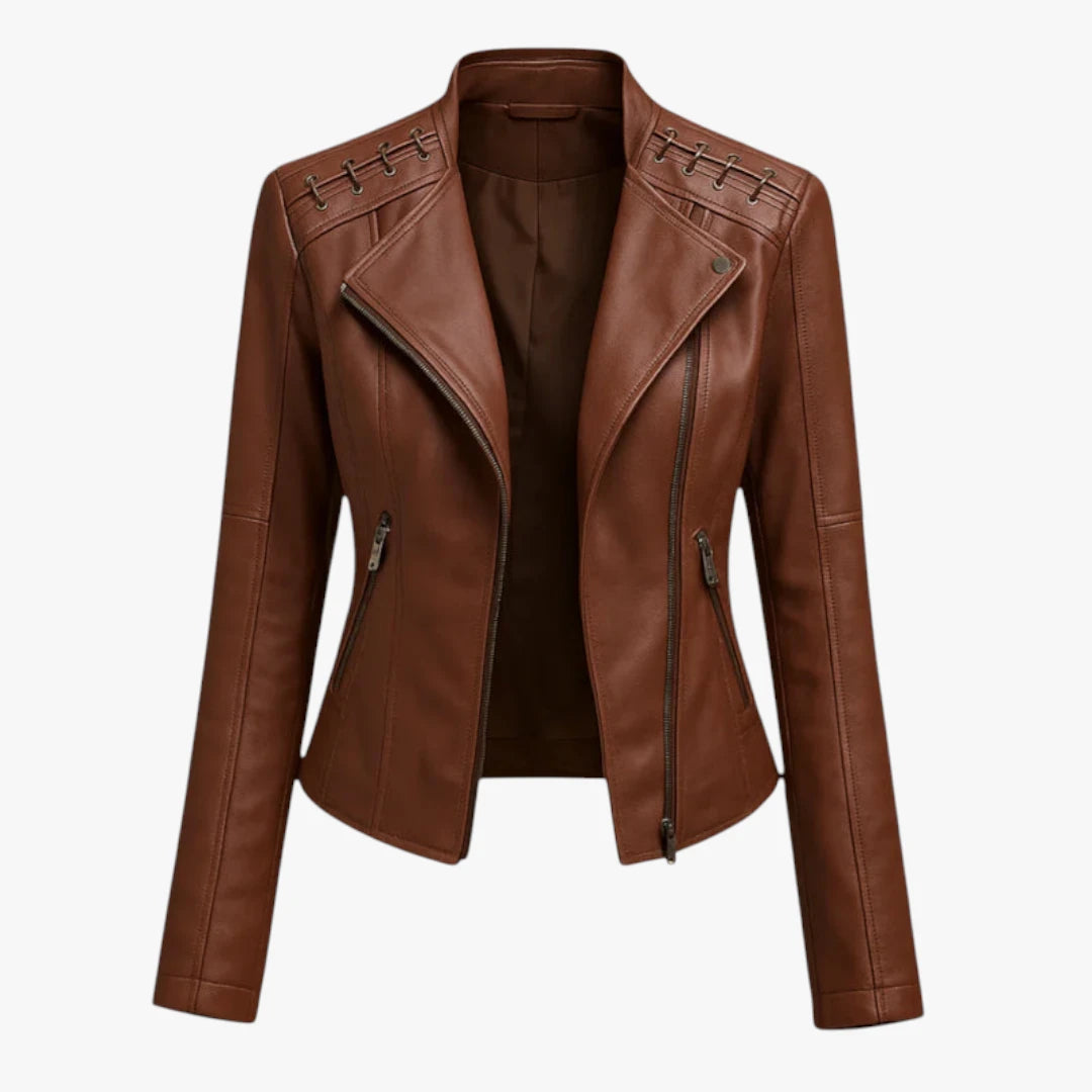 Miles & Luna Jacket - Leather with Stand-Up Collar and Zip Details