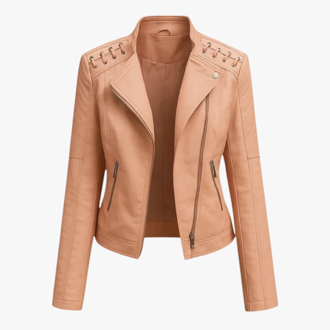 Miles & Luna Jacket - Leather with Stand-Up Collar and Zip Details