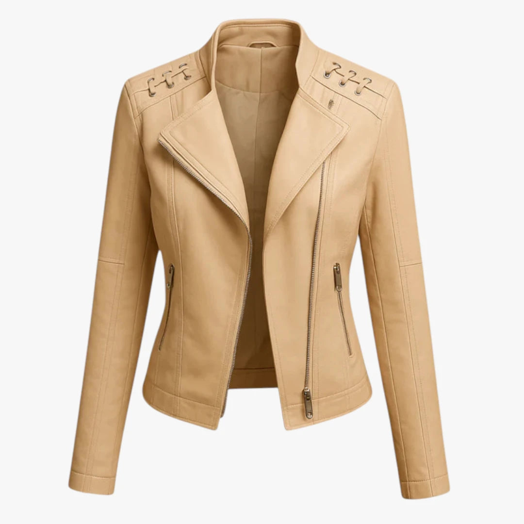Miles & Luna Jacket - Leather with Stand-Up Collar and Zip Details
