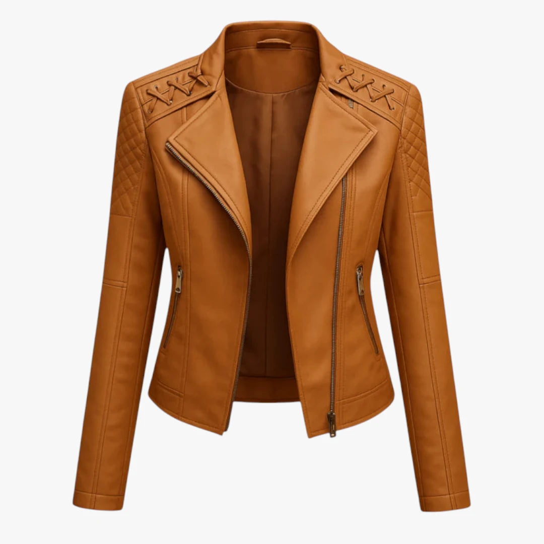 Miles & Luna Jacket - Leather with Stand-Up Collar and Zip Details