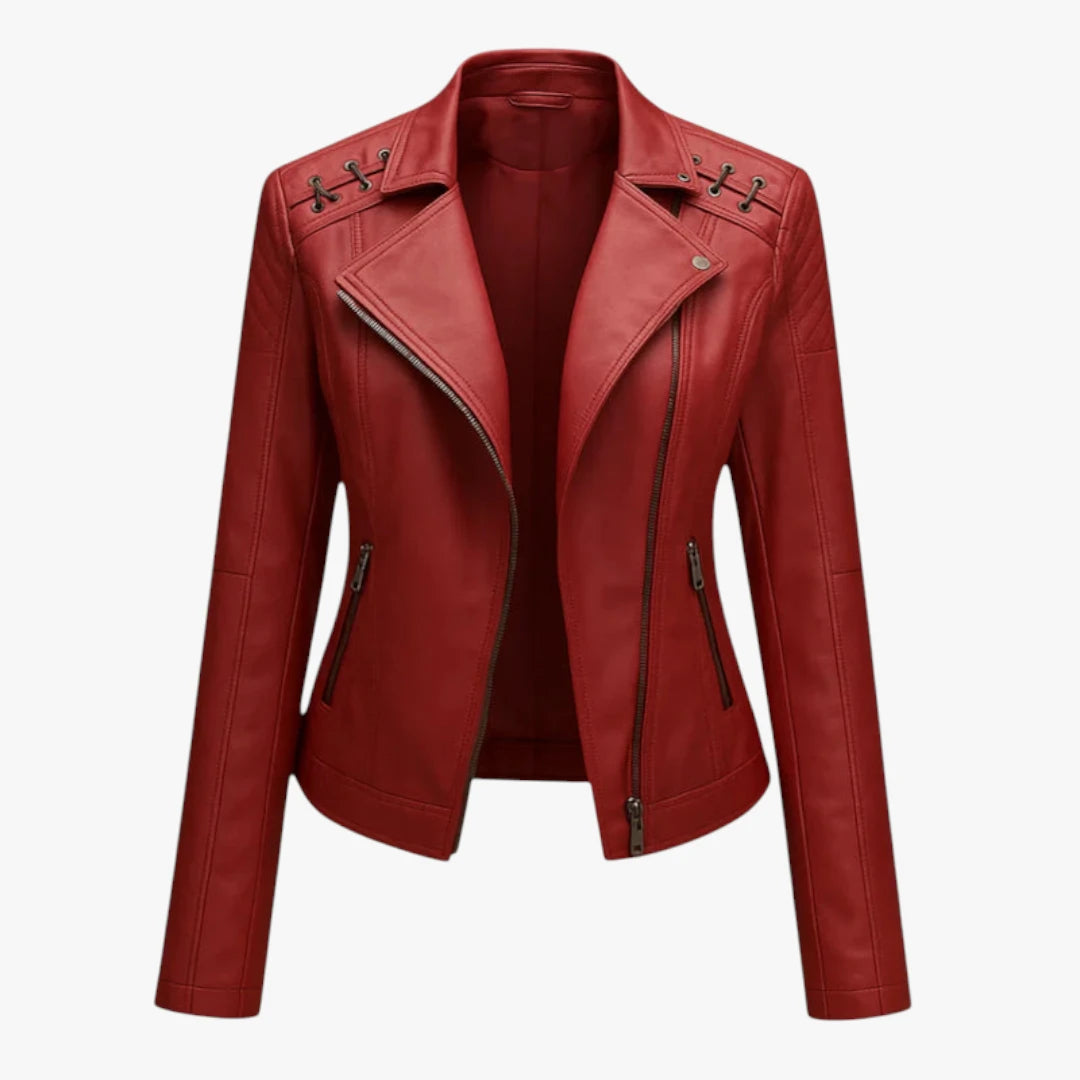 Miles & Luna Jacket - Leather with Stand-Up Collar and Zip Details