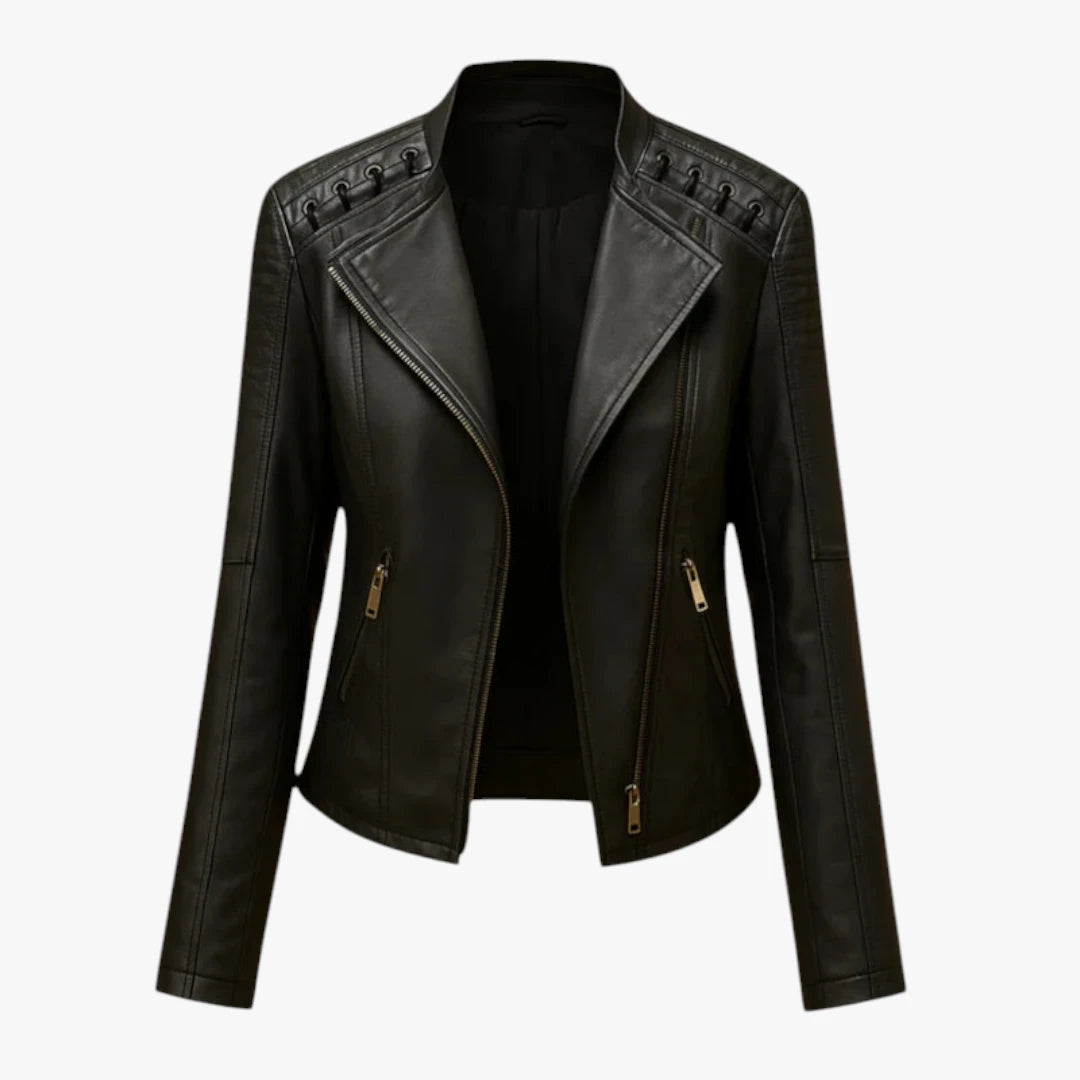 Miles & Luna Jacket - Leather with Stand-Up Collar and Zip Details
