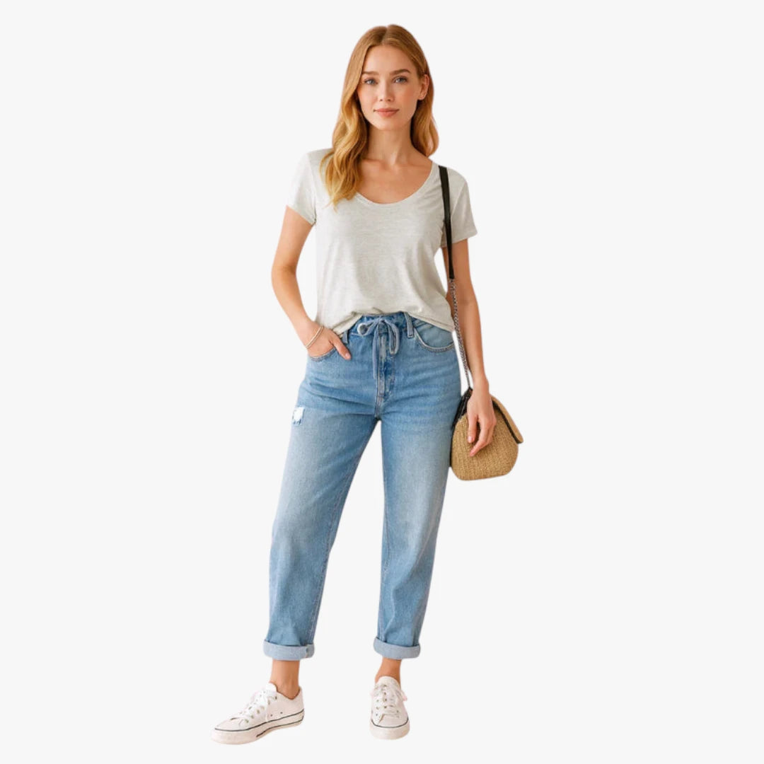 Miles & Luna Jeans - Denim with Straight Legs, Casual Cut and Pockets