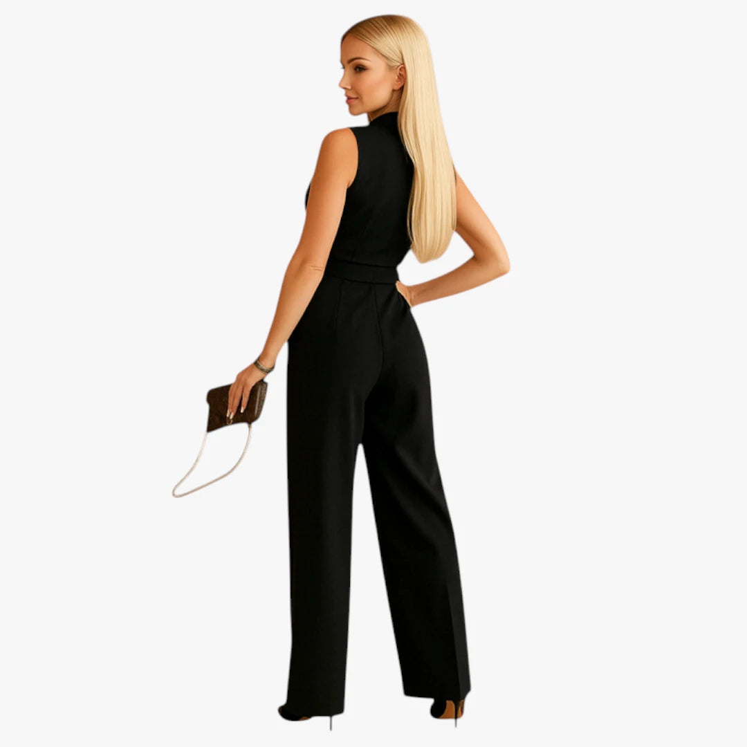 Miles & Luna Jumpsuit – V-Neck & Tie Belt for Sophisticated Comfort and Style