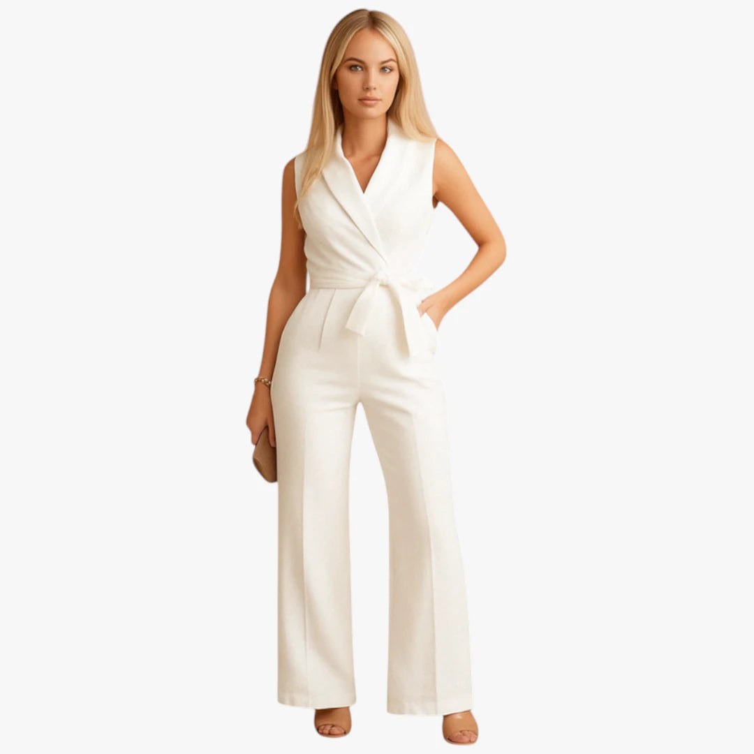 Miles & Luna Jumpsuit – V-Neck & Tie Belt for Sophisticated Comfort and Style