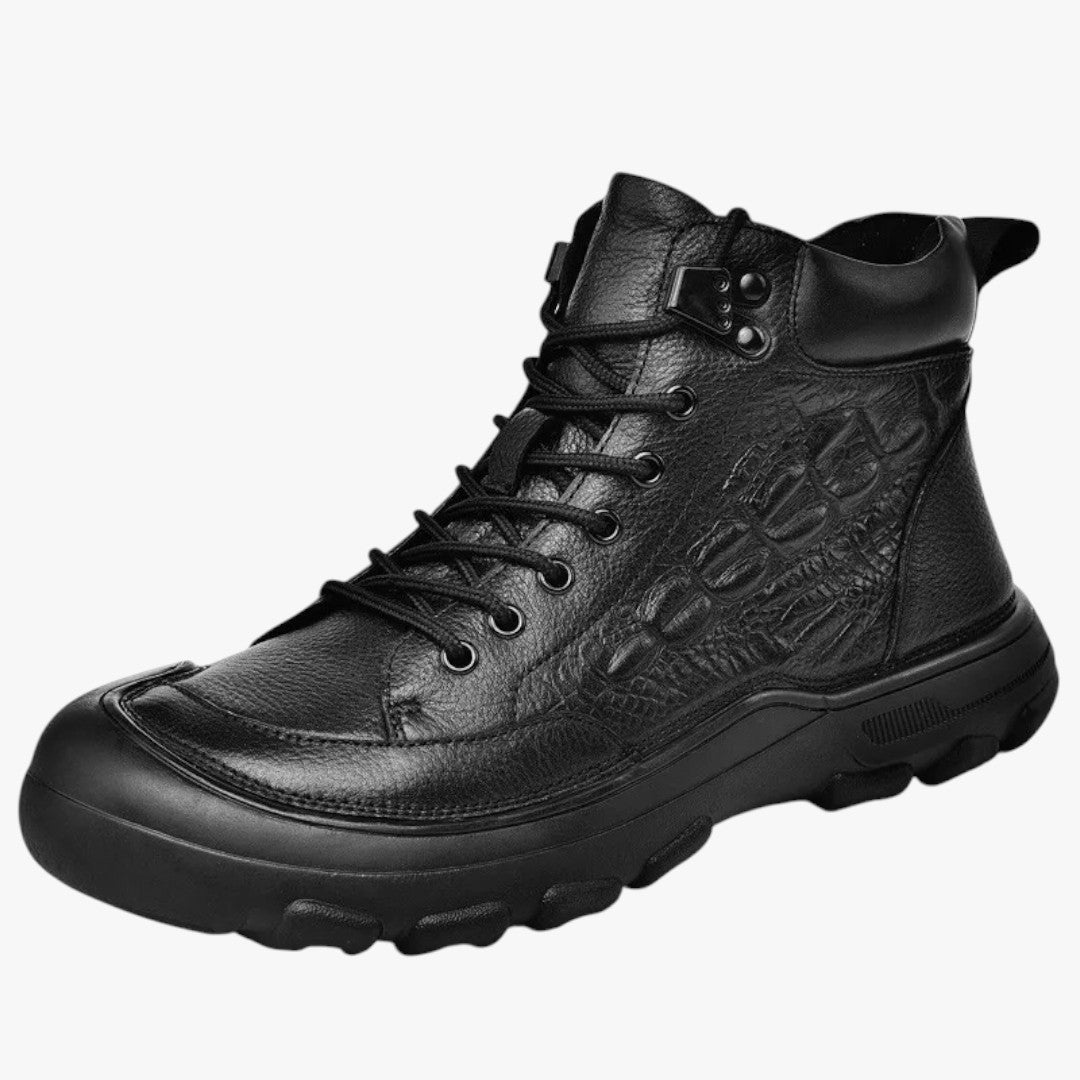 Miles & Luna Lace Up Textured Leather Boots for Men