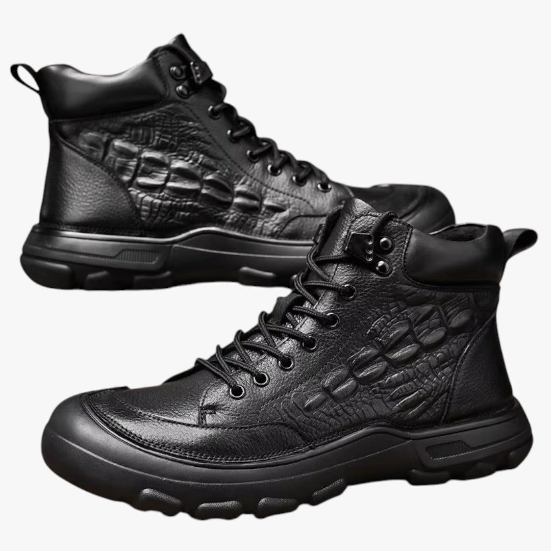 Miles & Luna Lace Up Textured Leather Boots for Men
