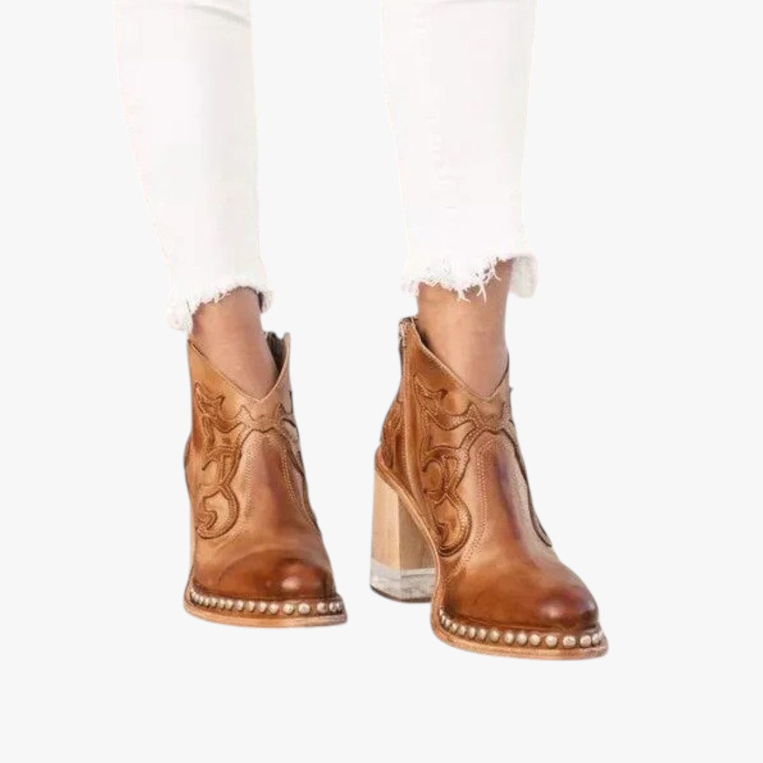Miles & Luna Leather Cowboy Ankle Boots with Heel for Women
