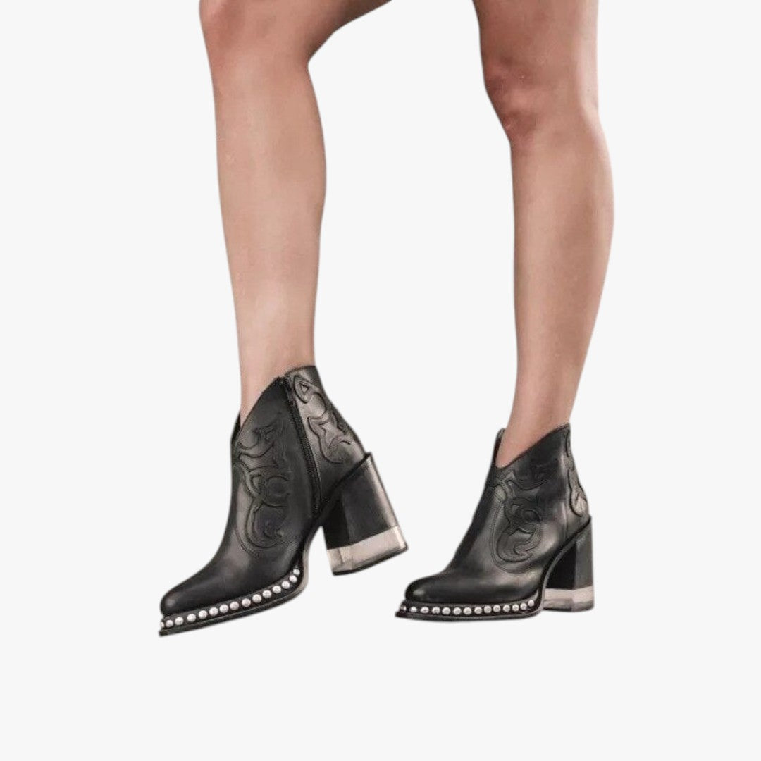 Miles & Luna Leather Cowboy Ankle Boots with Heel for Women