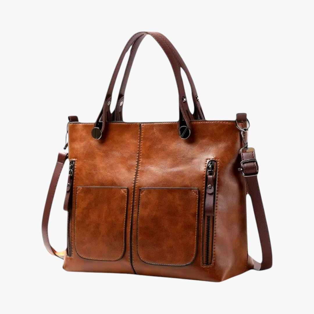 Miles & Luna Leather Handbag Multi-Pocket Shoulder Bag Vintage Style for Women