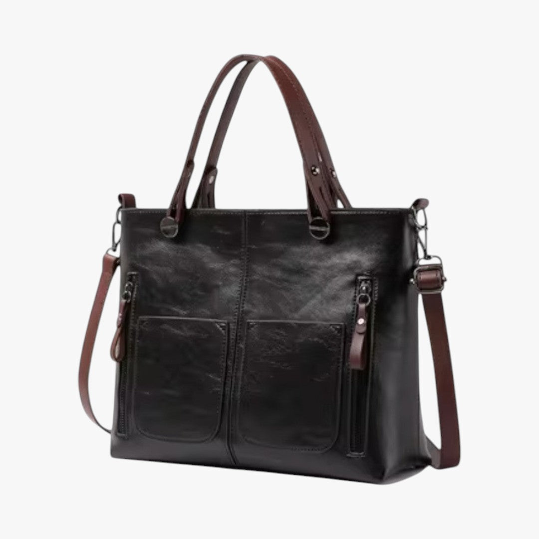 Miles & Luna Leather Handbag Multi-Pocket Shoulder Bag Vintage Style for Women