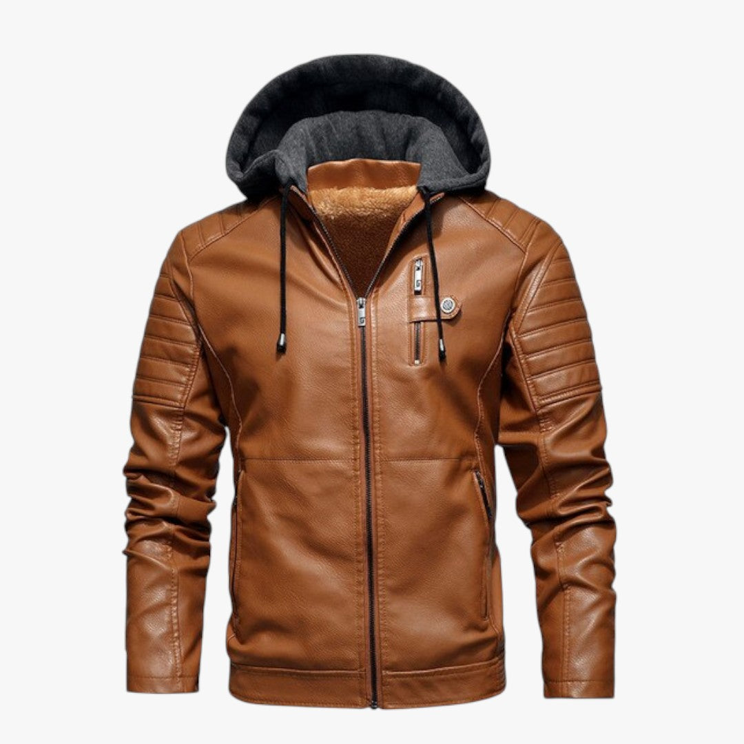 Miles & Luna Leather Jacket With Hood For Men