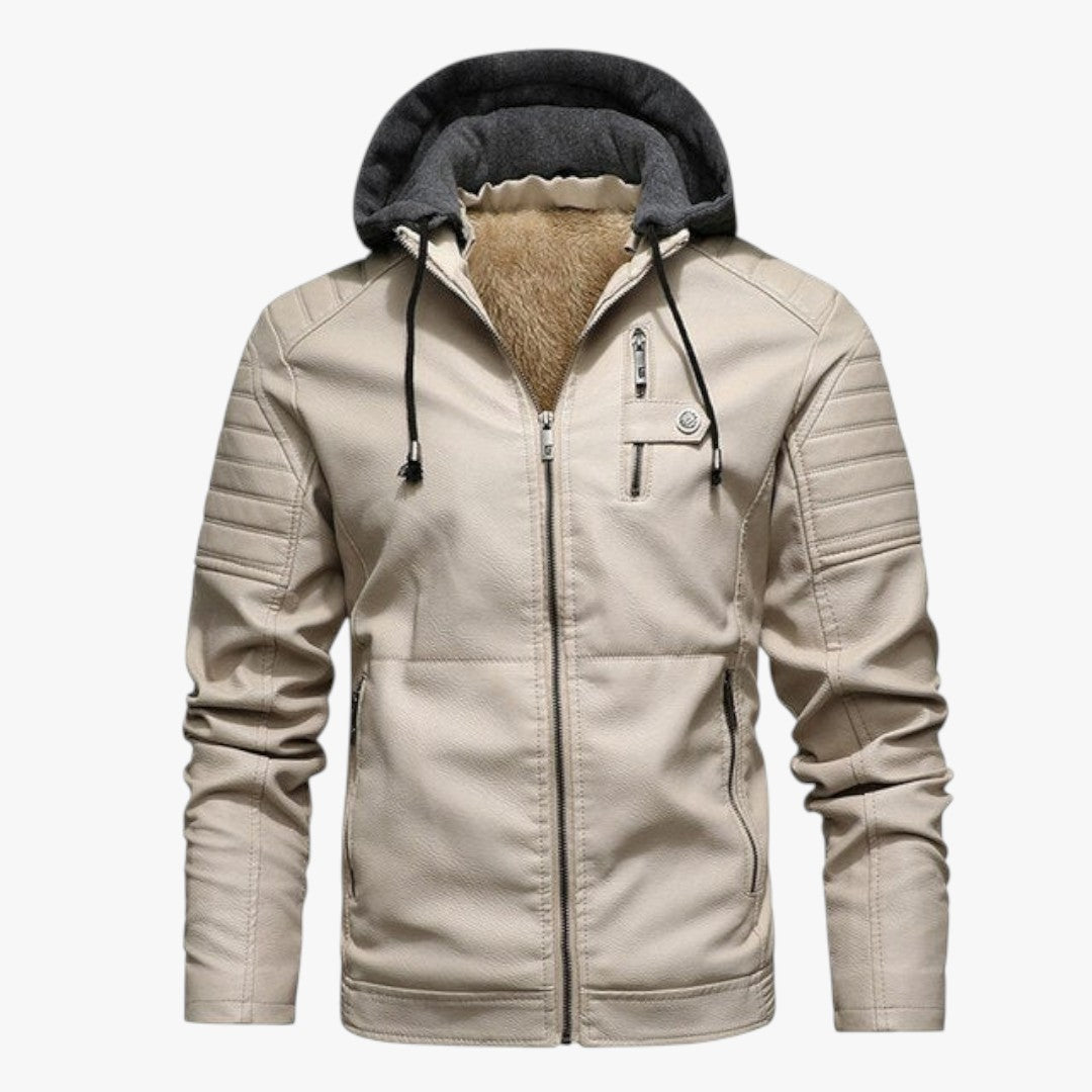 Miles & Luna Leather Jacket With Hood For Men