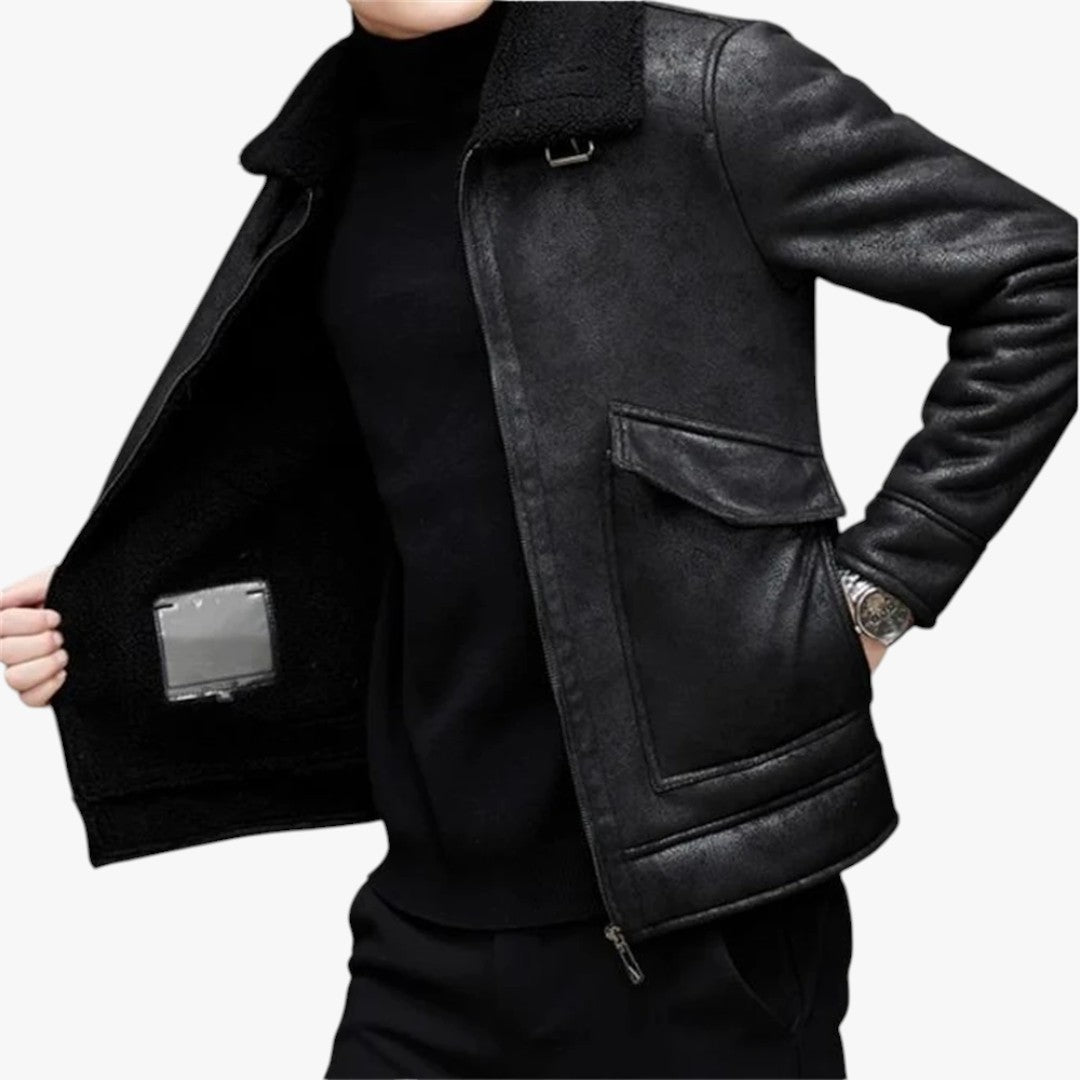 Miles & Luna Leather Jacket with Fleece Fur for Men