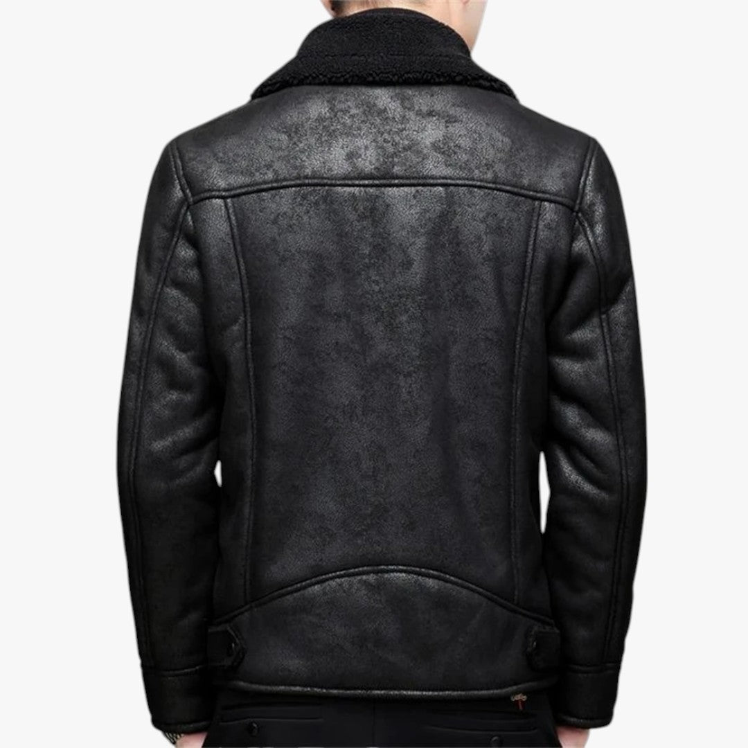 Miles & Luna Leather Jacket with Fleece Fur for Men