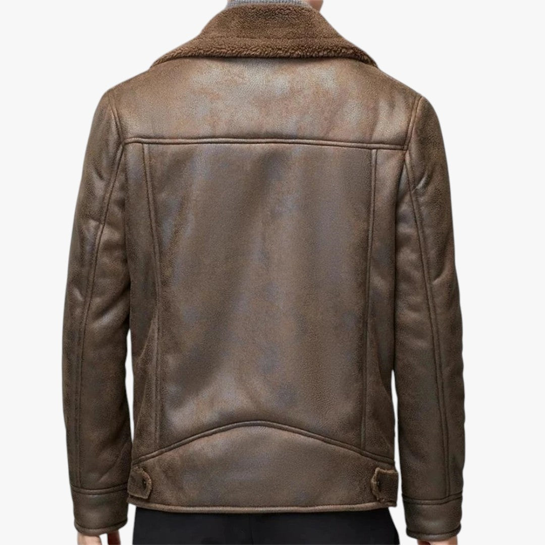 Miles & Luna Leather Jacket with Fleece Fur for Men