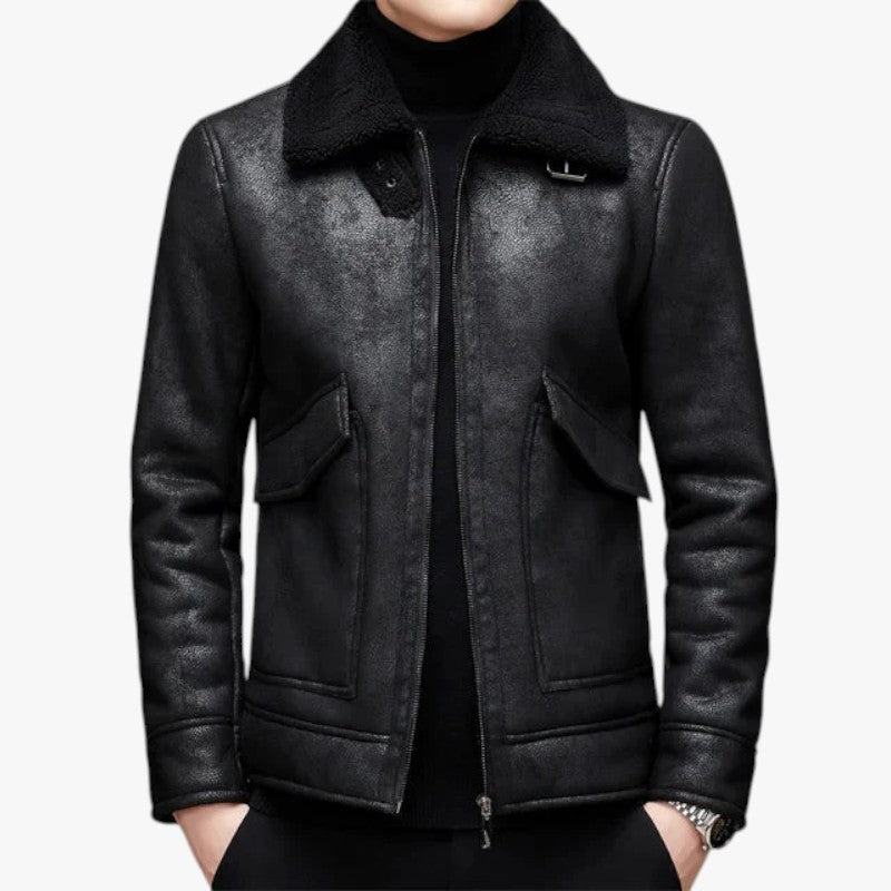 Miles & Luna Leather Jacket with Fleece Fur for Men