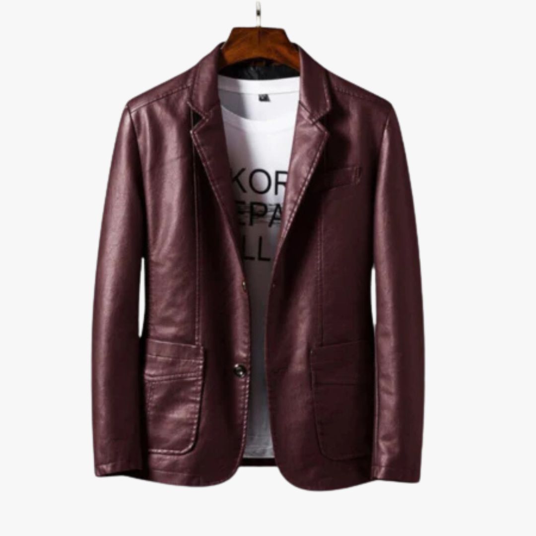 Miles & Luna Leather Jacket with Stand Collar & Button Closure for Men