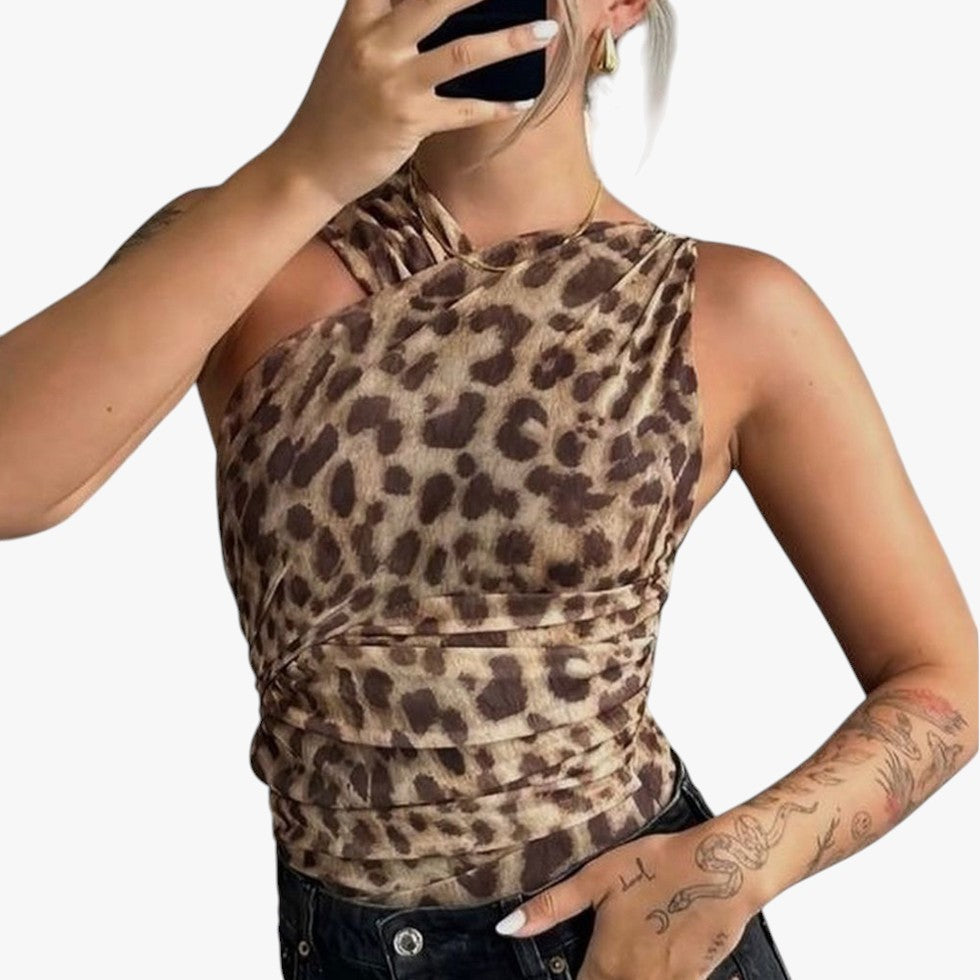 Miles & Luna Leopard Print Bodysuit Elegant Sleeveless Top for Women