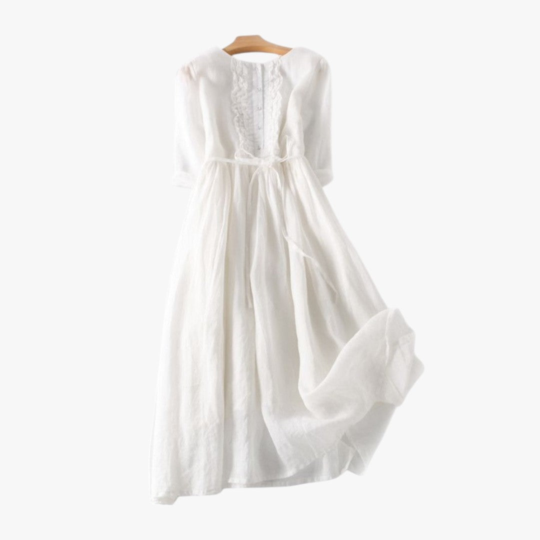 Miles & Luna Linen Midi Dress Lightweight Tie Waist Style for Women