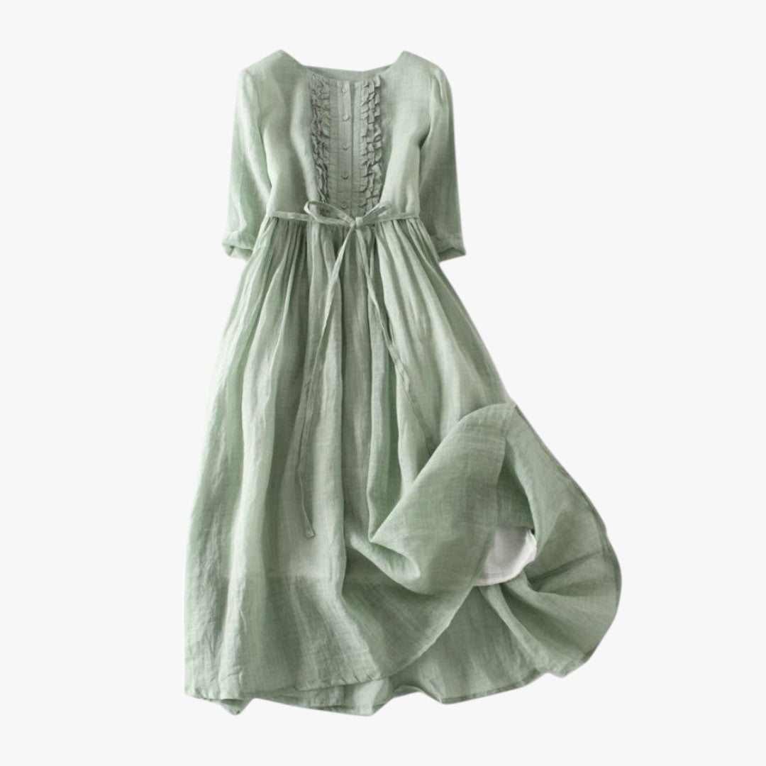 Miles & Luna Linen Midi Dress Lightweight Tie Waist Style for Women