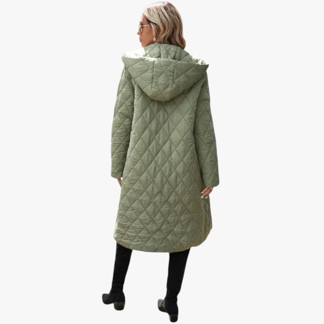 Miles & Luna Long Down Jacket Green Padded Jacket with Hood for Extra Warmth and Comfort