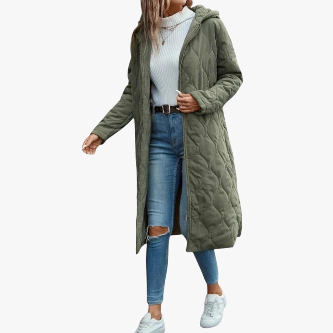 Miles & Luna Long Down Jacket Green Padded Jacket with Hood for Extra Warmth and Comfort