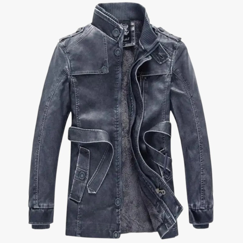 Miles & Luna Long Leather Jacket with Pockets for Men