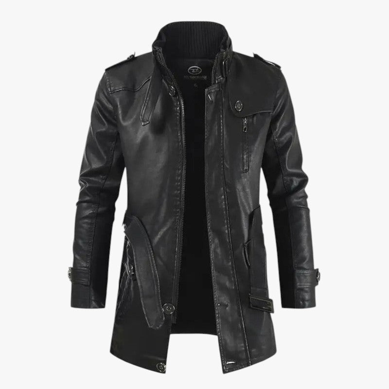 Miles & Luna Long Leather Jacket with Pockets for Men