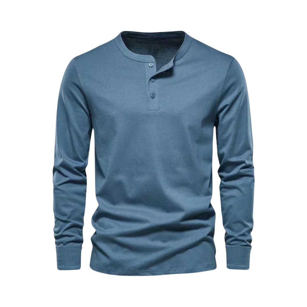 Miles & Luna | Long Sleeve Henley Smart Shirt - Spring Casual Cotton Tee for Men