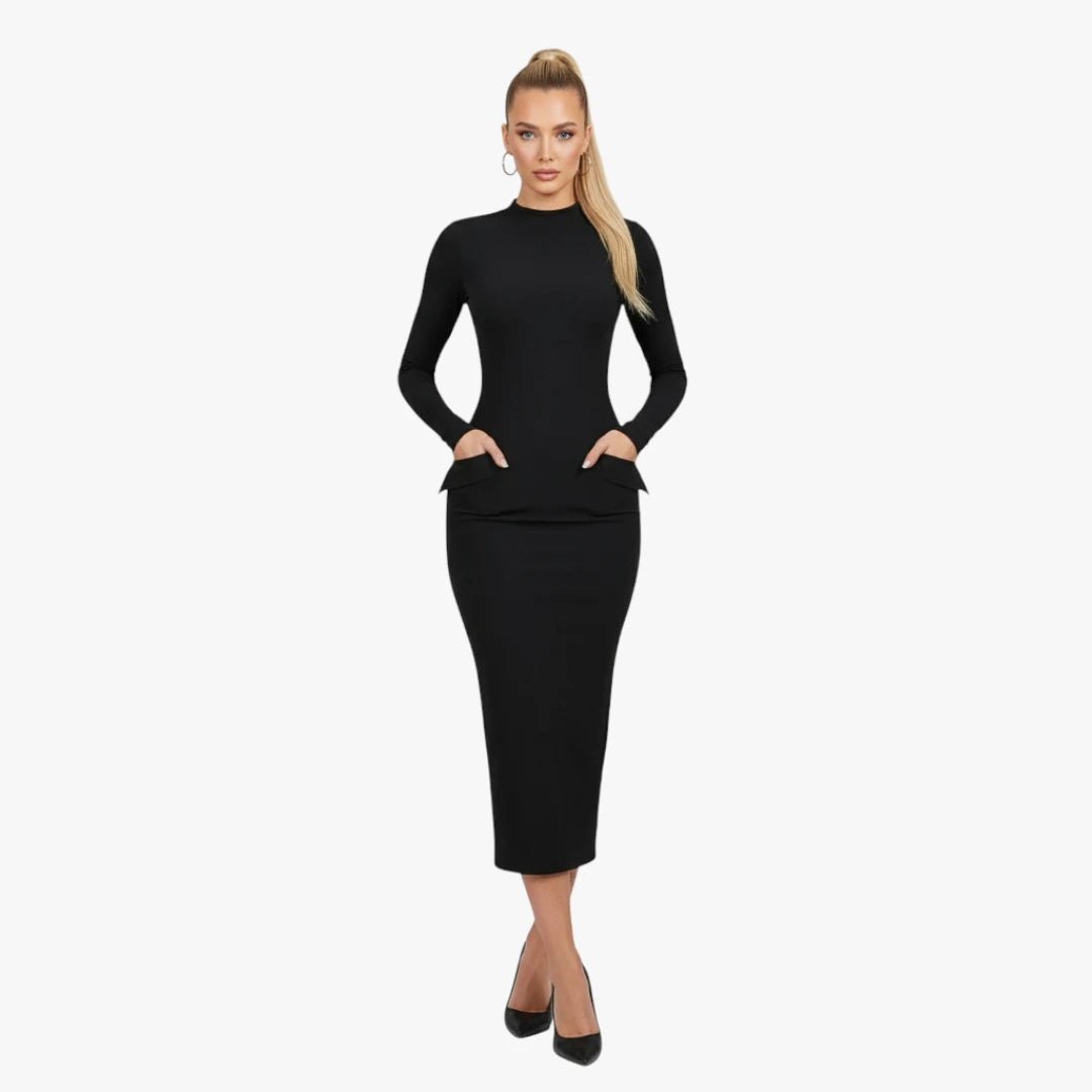 Miles & Luna Long Sleeve Maxi Dress with High Neckline for Women
