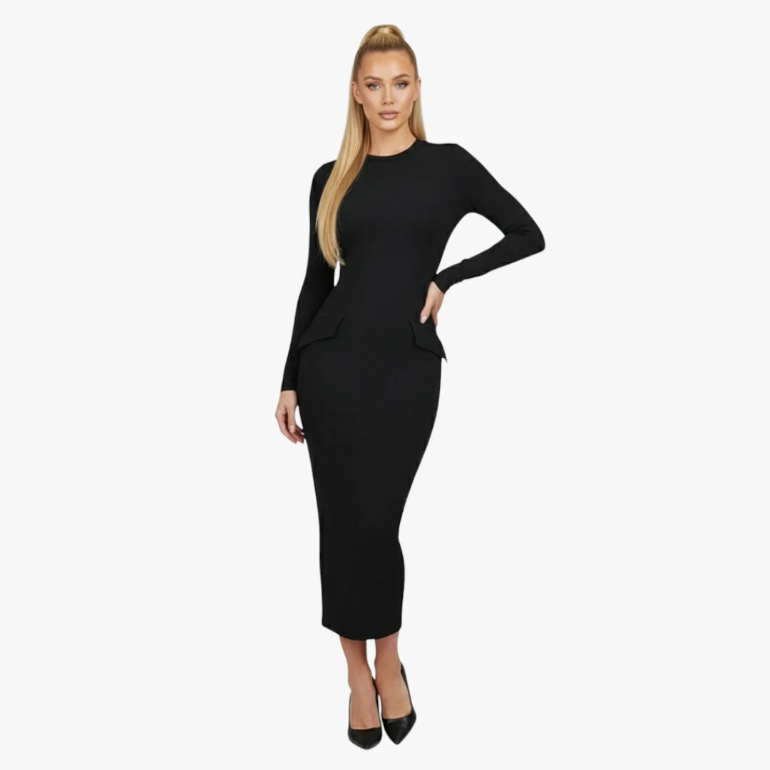 Miles & Luna Long Sleeve Maxi Dress with High Neckline for Women