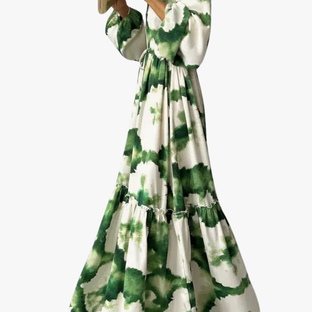 Miles & Luna | Long Sleeve V-Neck Flowy Design Maxi Dress for Women