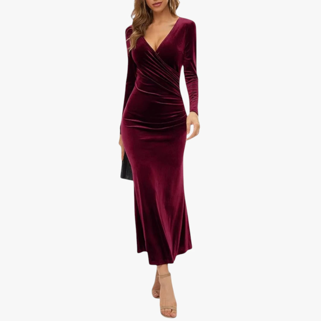 Miles & Luna Long Sleeve Velvet Maxi Dress Elegant Holiday Party Style for Women