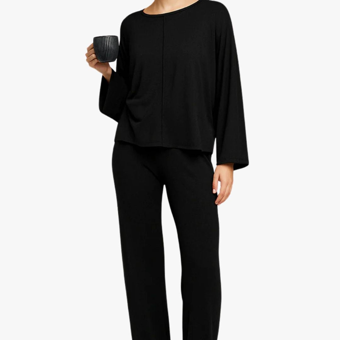 Miles & Luna Loungewear Set Cotton Blend Relaxed Fit Long Sleeve Crew Neck Full Length for Women