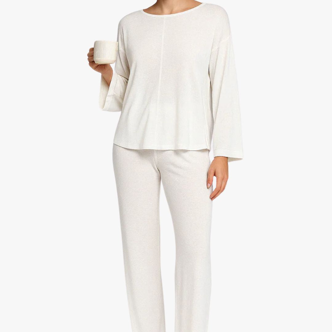 Miles & Luna Loungewear Set Cotton Blend Relaxed Fit Long Sleeve Crew Neck Full Length for Women