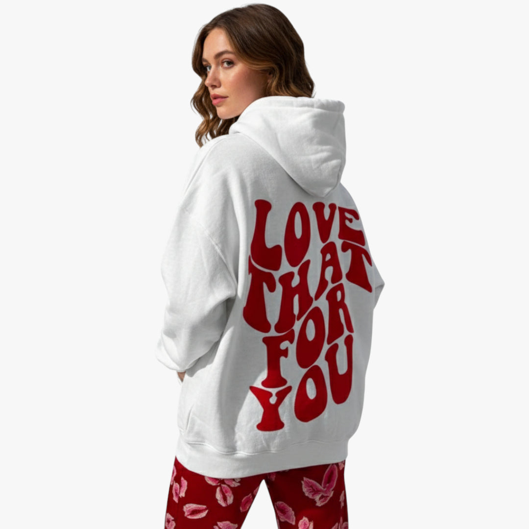 Miles & Luna Love That For You Oversized Sweatshirt Hoodie with Printed Back Text for Women