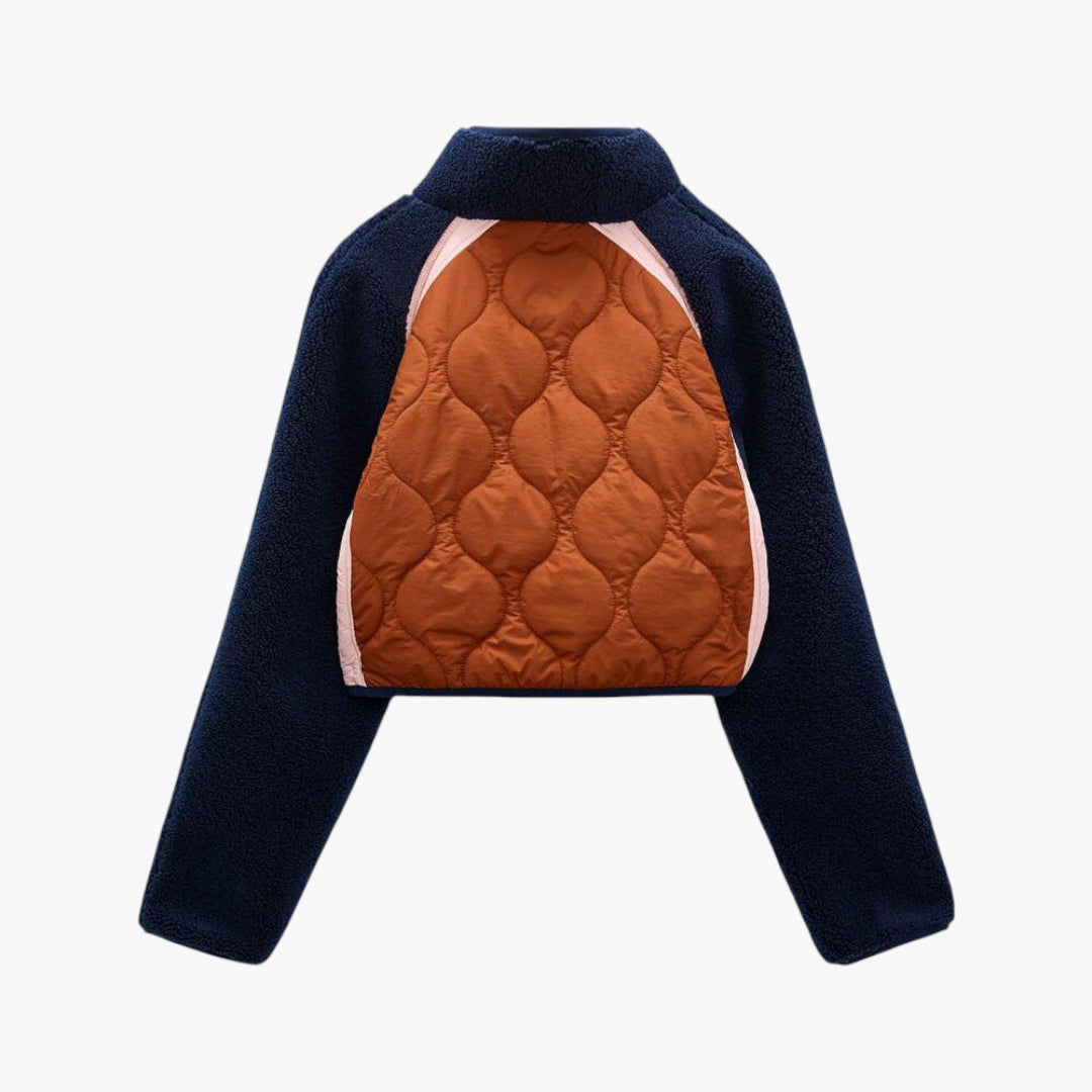 Miles & Luna Marina Patchwork Quilted Jacket with Contrast Stitching and Oversized Fit for Women