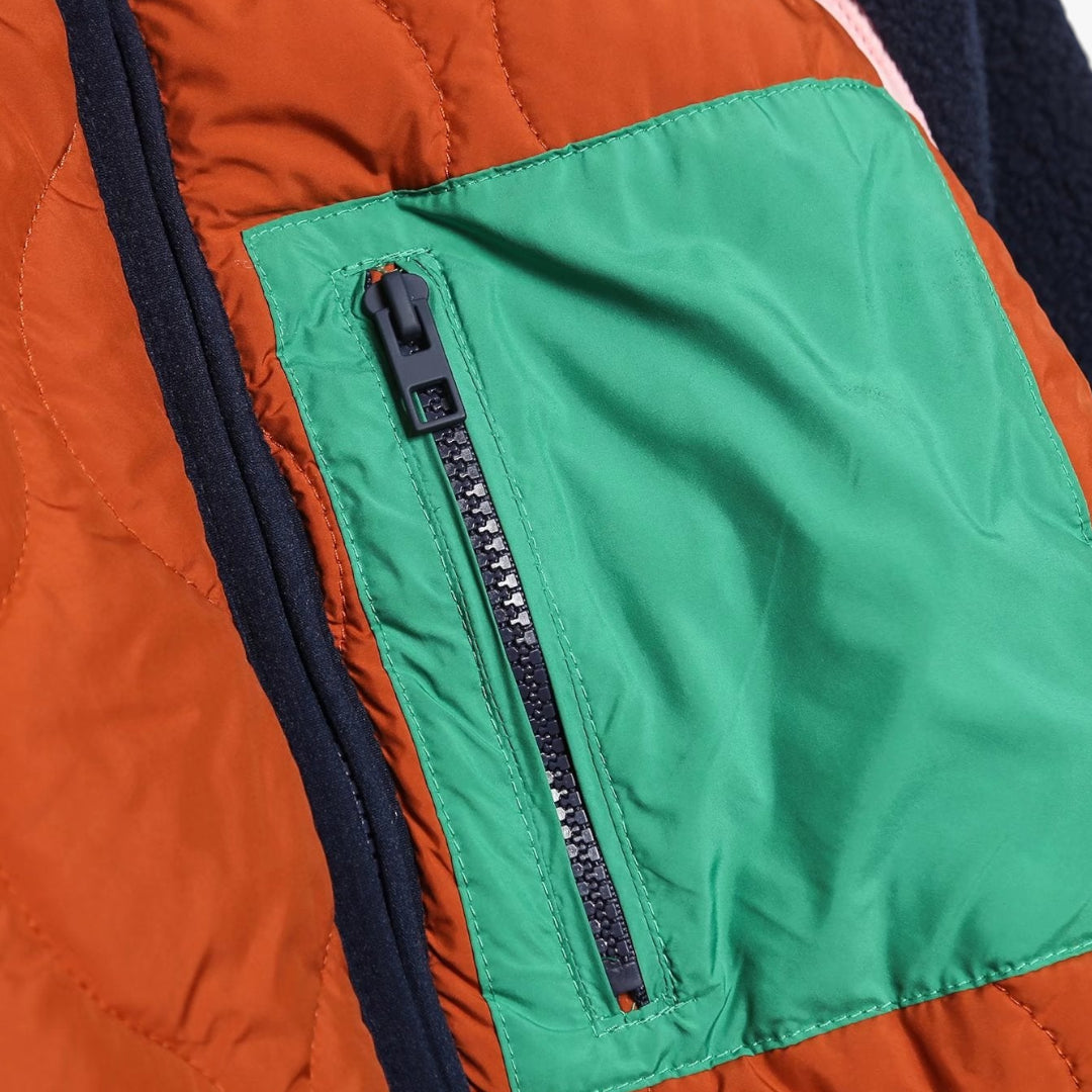 Miles & Luna Marina Patchwork Quilted Jacket with Contrast Stitching and Oversized Fit for Women