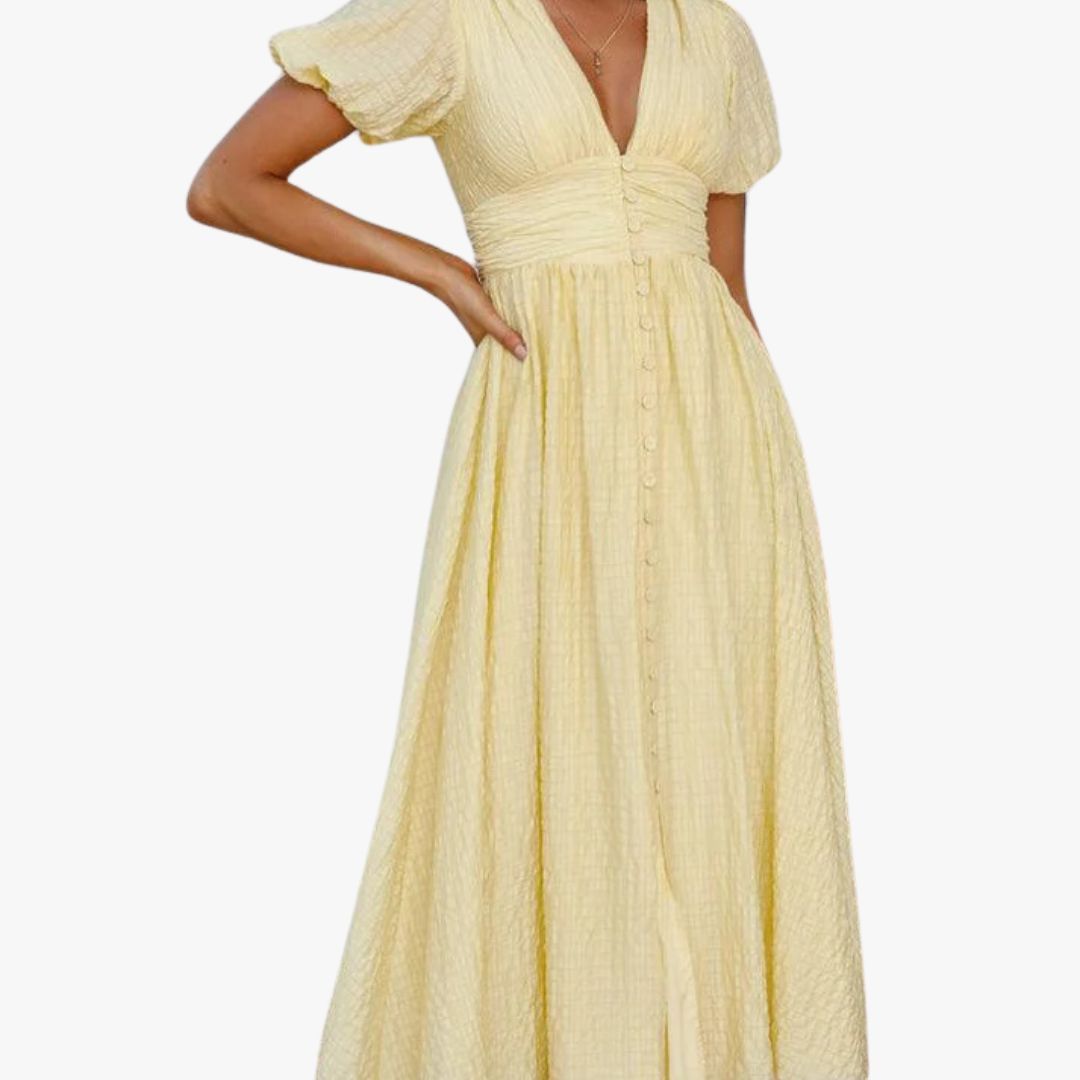 Miles & Luna Maxi Dress with Button Front and Long Sleeves for Women