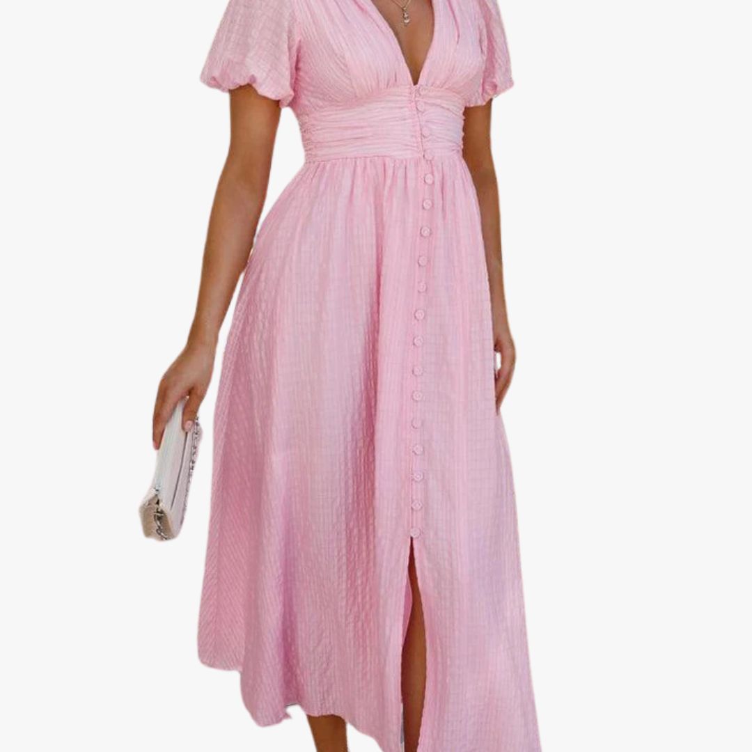 Miles & Luna Maxi Dress with Button Front and Long Sleeves for Women