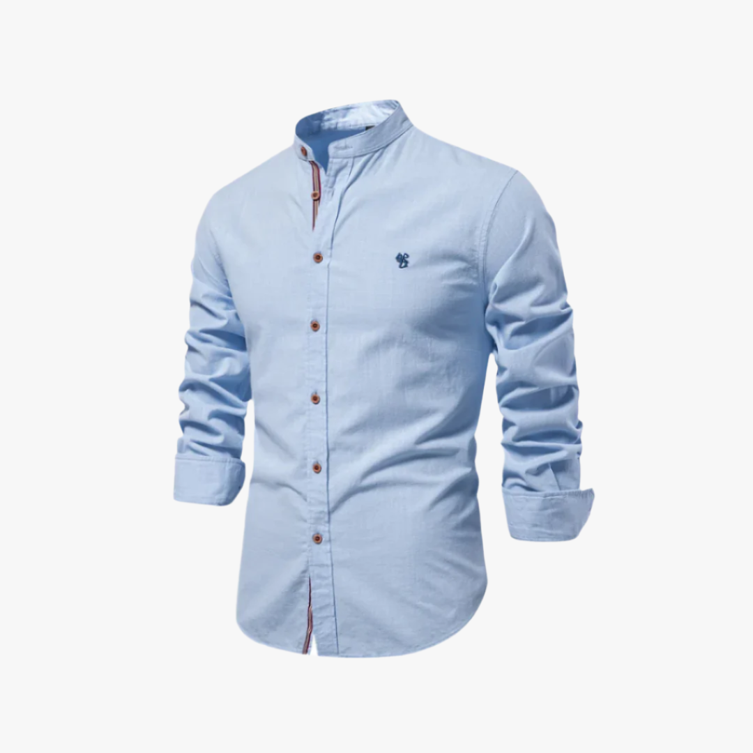 Miles & Luna | Men's Long-Sleeve Blouse – Cotton with Modern Stand Collar